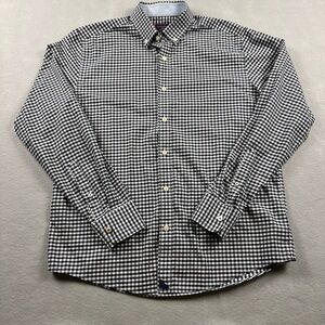 UNTUCKit Shirt Men Large Navy White Gingham Check Slim Short Sleeve Button Down